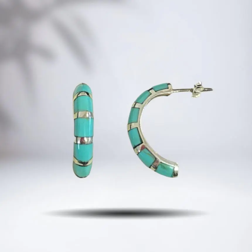 Brinco meia argola turquesa