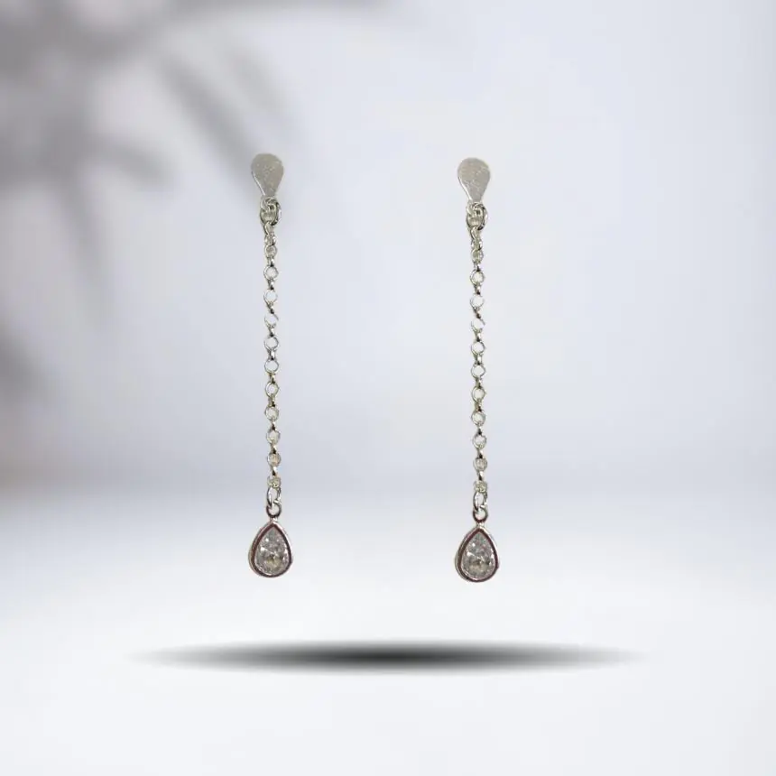 Brinco pino corrente gota zircônia