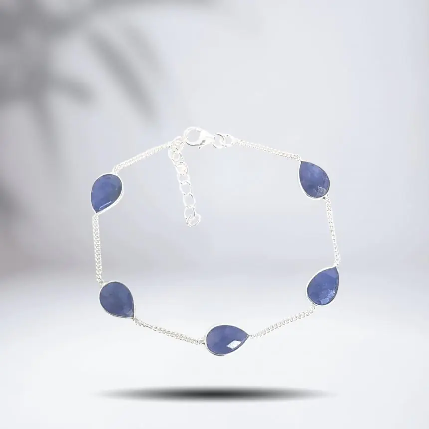 PULSEIRA PEDRAS SAFIRA FORMATO GOTA COM EXTENSOR