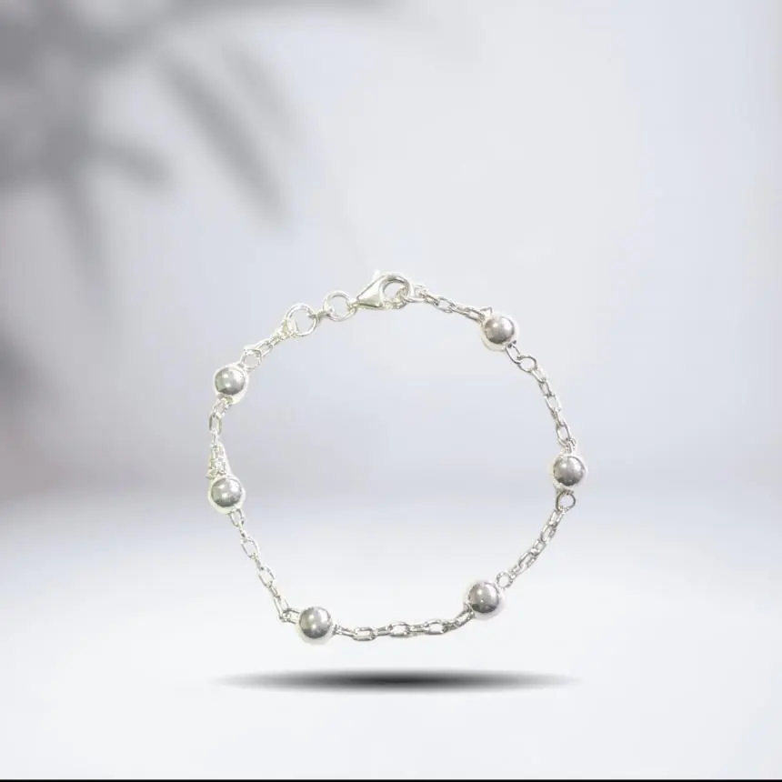 PULSEIRA PRATA BRANCA BOLAS ESPAÇADAS