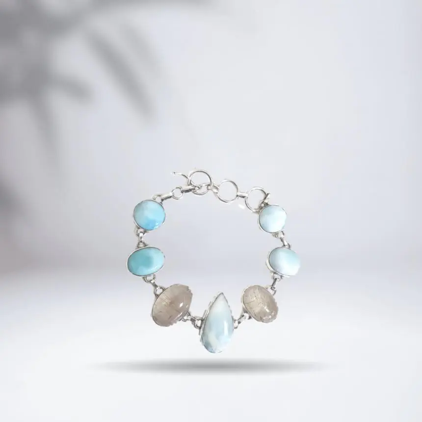 PULSEIRA PEDRA LARIMAR E CRISTAL RUTILADO