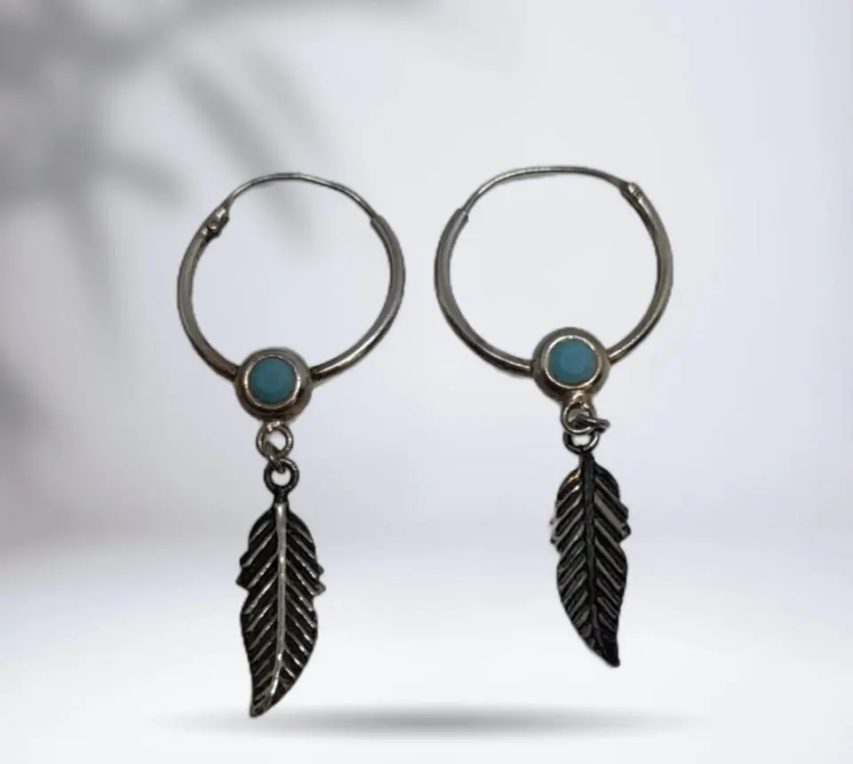 Brinco Argola Folha Com Turquesa