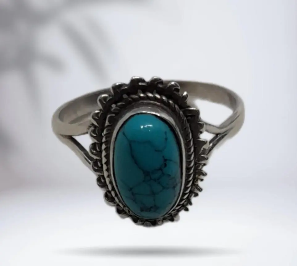 Anel Turquesa Pedra Oval M, Prata925