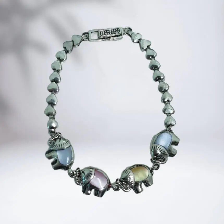 Pulseira Elefante com Madrepérolas Rosa, Azul e Amarelo