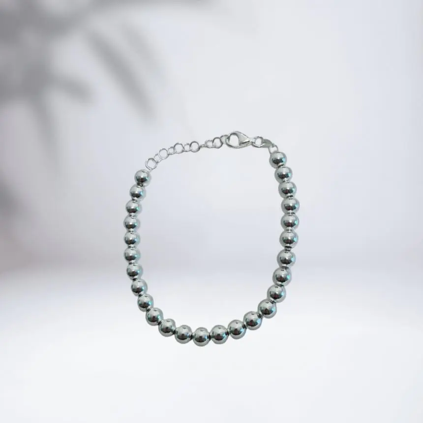 Pulseira Bola Prata oca 6mm
