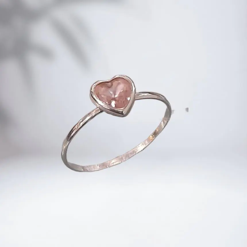 Anel Coração Zirconia Rosa