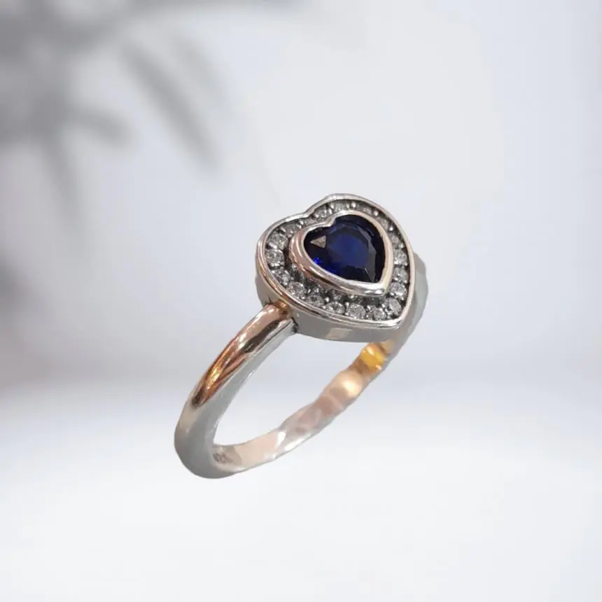 Anel Coração Zirconia Azul