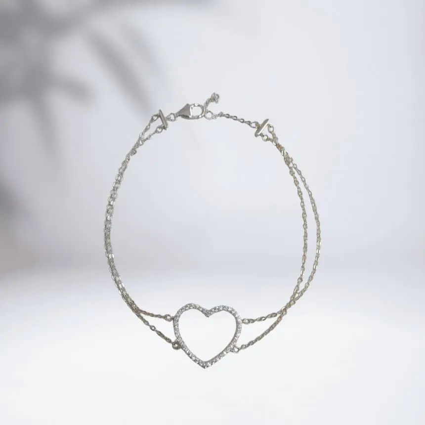 Pulseira coração vazado zircônias