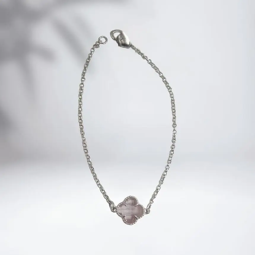 Pulseira trevo unico rosa bebe