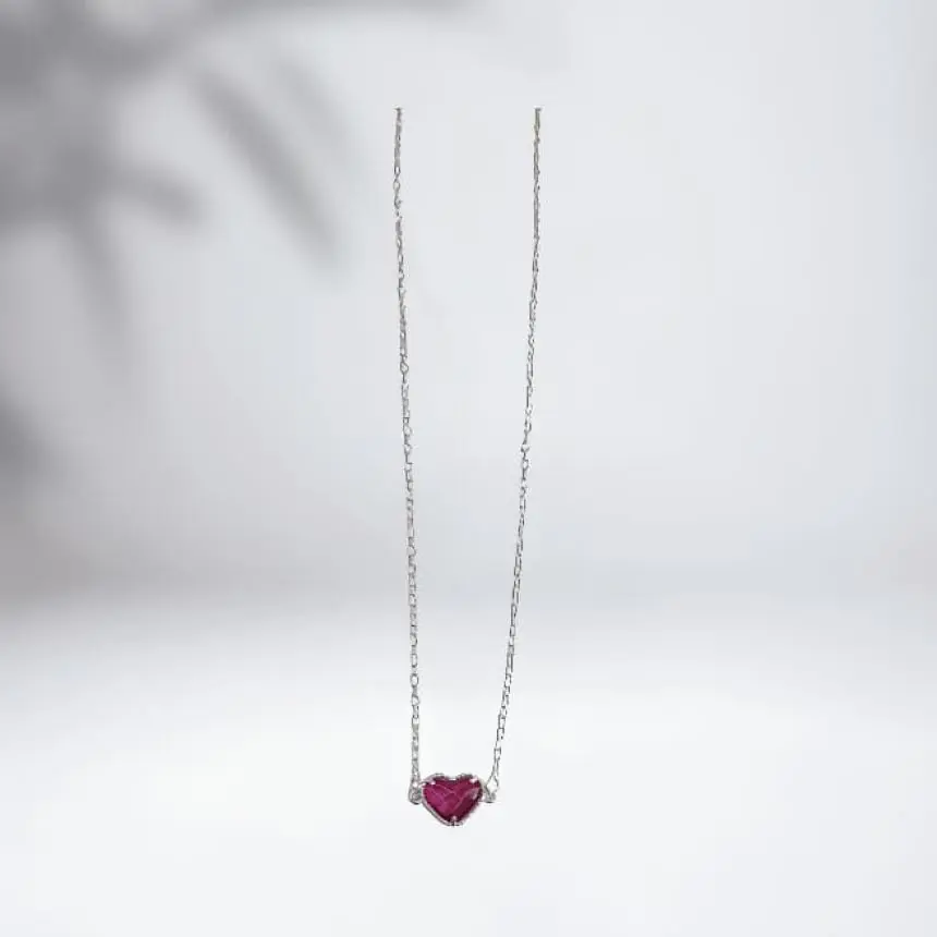Colar coração cristal rosa cheio