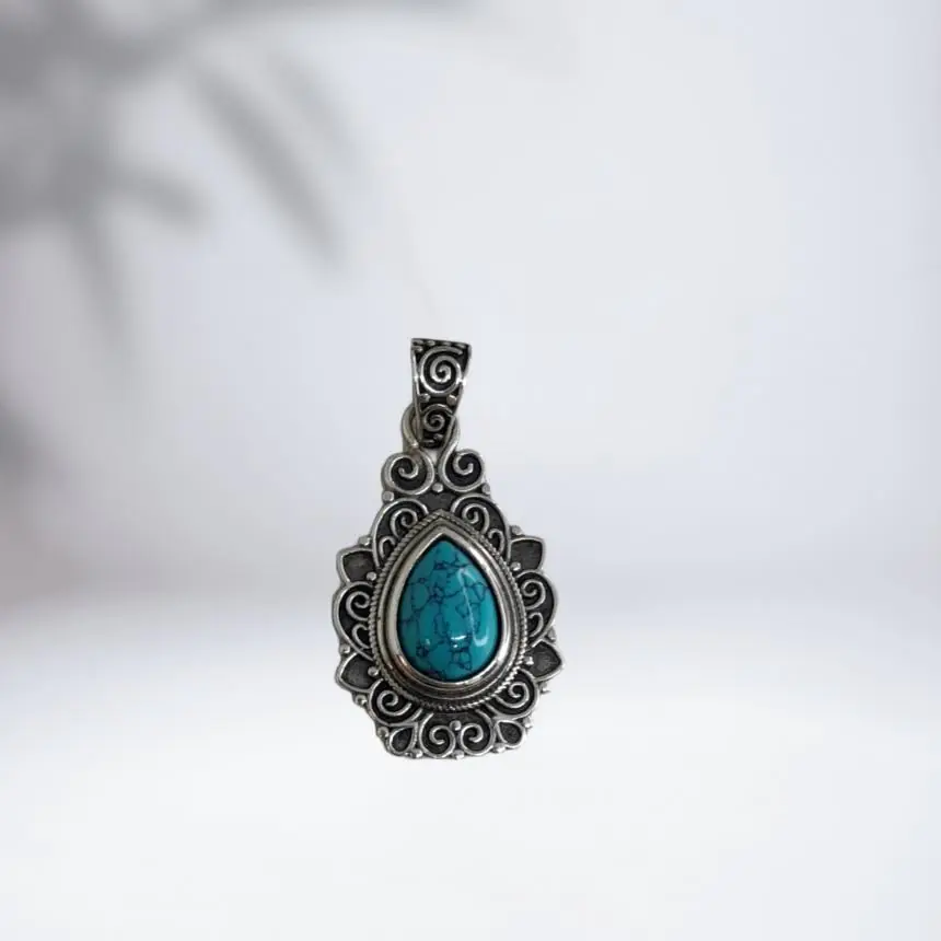 Pingente gota  turquesa prata Bali