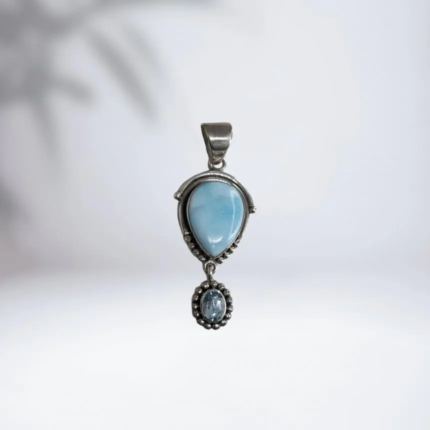 Pingente larimar e topázio azul