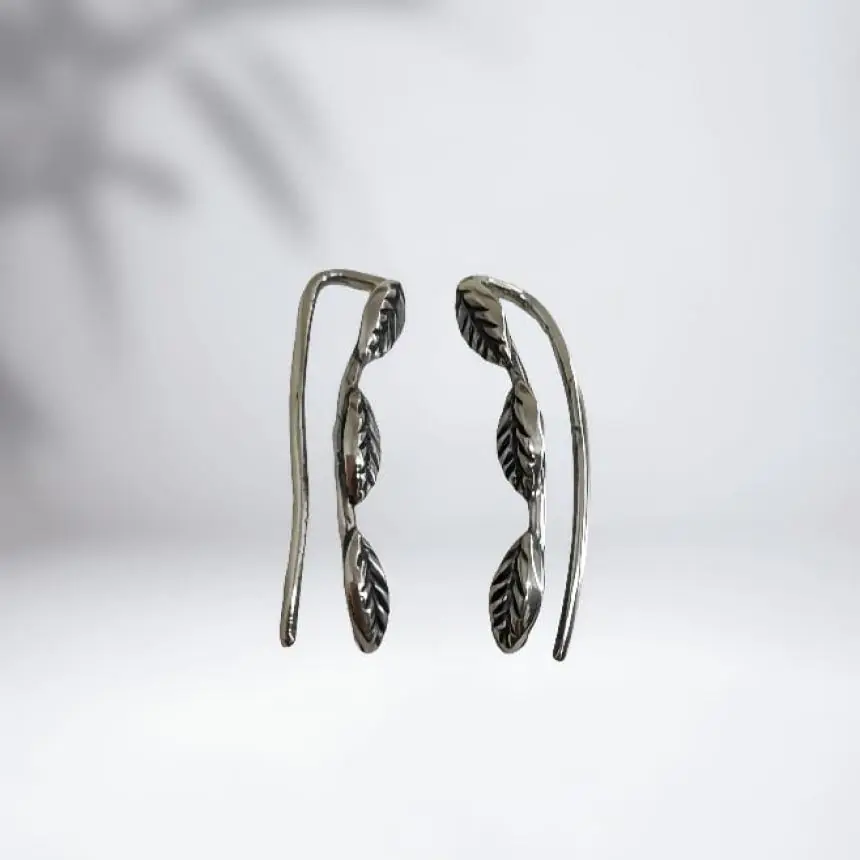 Brinco earcuff folhas prata Bali