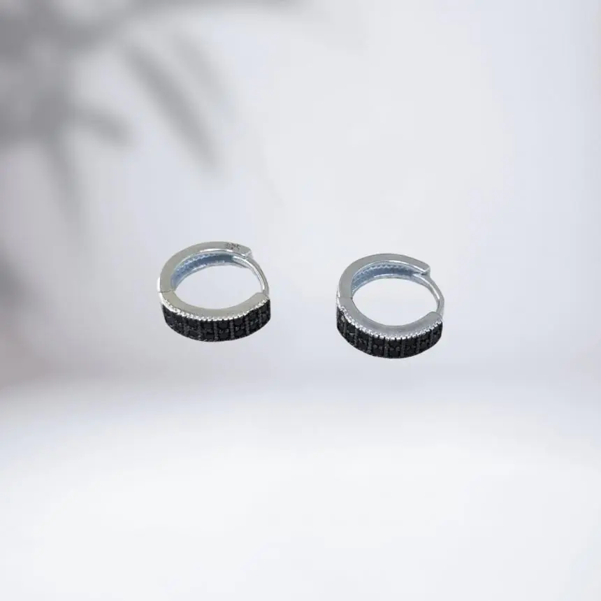 Brinco argolinha click zirconia negra P