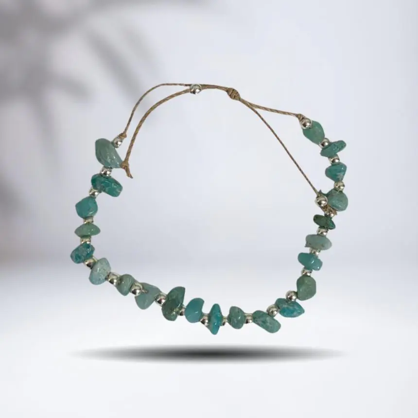 Pulseira amazonita intercalada com bola prata
