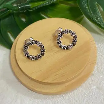 Conjunto brinco e colar flor marcassita mandala