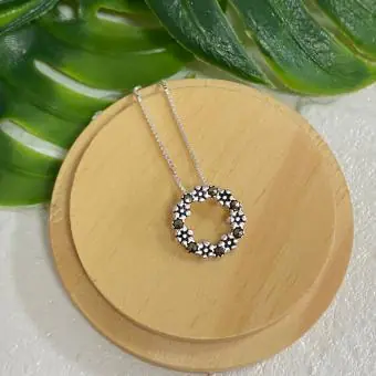 Conjunto brinco e colar flor marcassita mandala