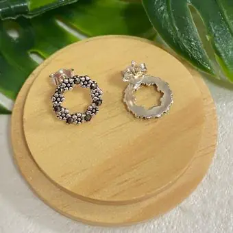 Conjunto brinco e colar flor marcassita mandala