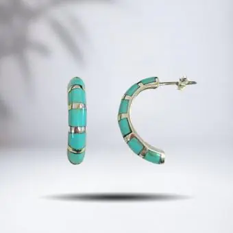 Brinco meia argola turquesa - Código 1042