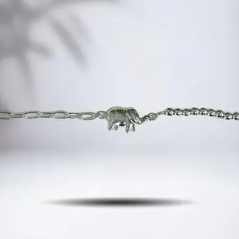 Pulseira bola prata e elos elefante central