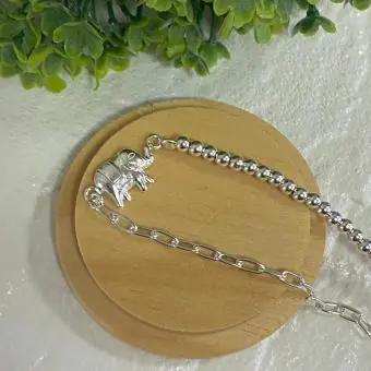Pulseira bola prata e elos elefante central