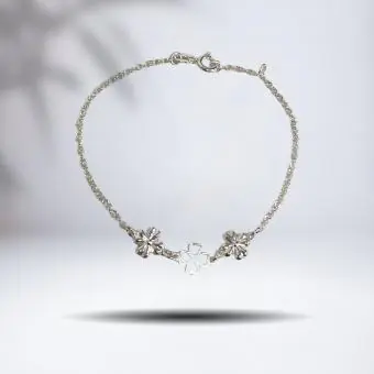 Pulseira elos duas flores e trevo central - Código 1127