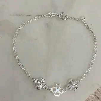 Pulseira elos duas flores e trevo central