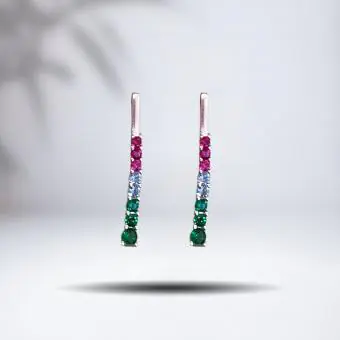 Brinco pino longo cravejado zircônia colorida - Código 1138