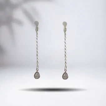 Brinco pino corrente gota zircônia - Código 1147