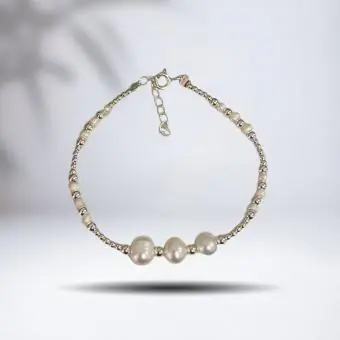 Pulseira pérola intercalada bola prata - Código 1164