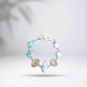 PULSEIRA PEDRA LARIMAR E CRISTAL RUTILADO - Código 1302