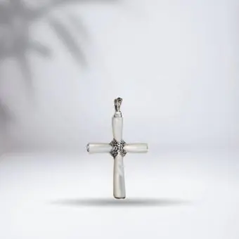 PINGENTE CRUZ MADREPÉROLA COM MACASSITA - Código 1326