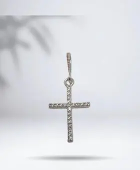Pingente de Cruz Cravejada em Zirconia Branca P - Código 1391