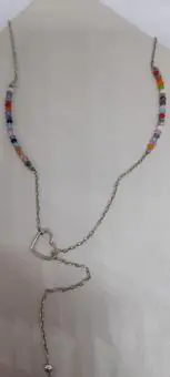 Colar Gravatinha Cristais e Coração Prata