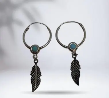 Brinco Argola Folha Com Turquesa