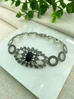 Pulseira Marcassita e pedra Onix