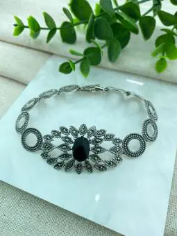 Pulseira Marcassita e pedra Onix