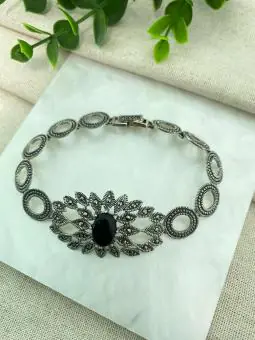 Pulseira Marcassita e pedra Onix