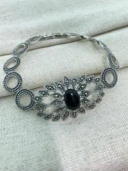 Pulseira Marcassita e pedra Onix