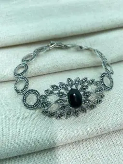 Pulseira Marcassita e pedra Onix