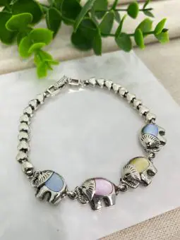 Pulseira Elefante com Madrepérolas Rosa, Azul e Amarelo