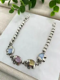 Pulseira Elefante com Madrepérolas Rosa, Azul e Amarelo