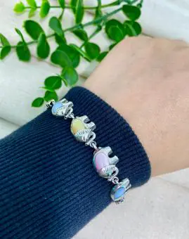 Pulseira Elefante com Madrepérolas Rosa, Azul e Amarelo