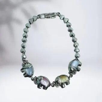 Pulseira Elefante com Madrepérolas Rosa, Azul e Amarelo - Código 1507