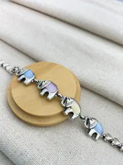 Pulseira Elefante com Madrepérolas Rosa, Azul e Amarelo