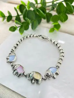 Pulseira Elefante com Madrepérolas Rosa, Azul e Amarelo