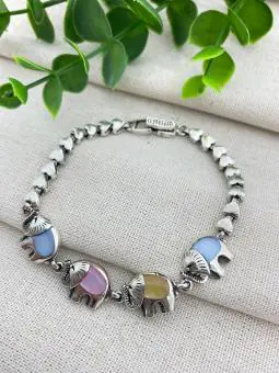Pulseira Elefante com Madrepérolas Rosa, Azul e Amarelo