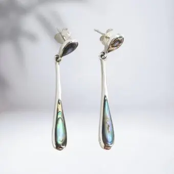 Brinco Alongado com Pedra Abalone - Código 1520