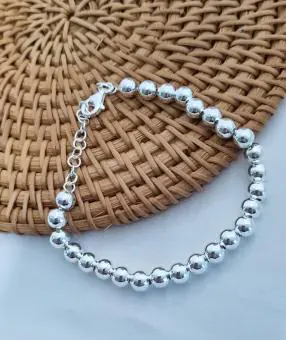 Pulseira Bola Prata oca 6mm