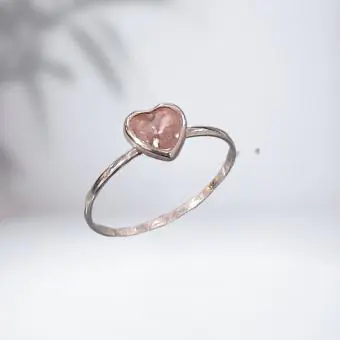 Anel Coração Zirconia Rosa - Código 1598